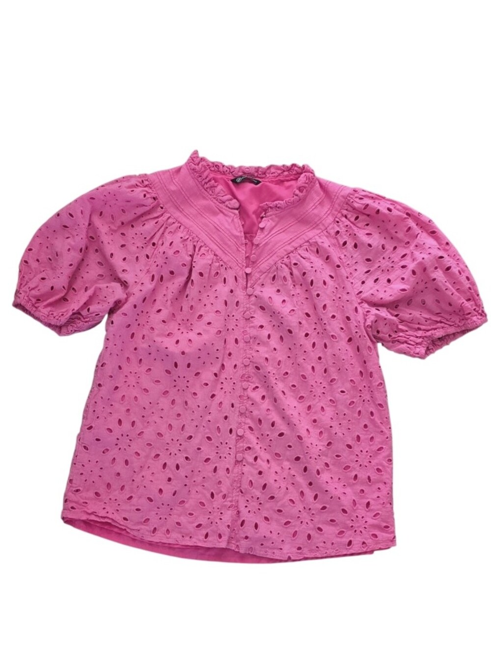 Pink Eyelet Top Short Puff Sleeve Top Medium